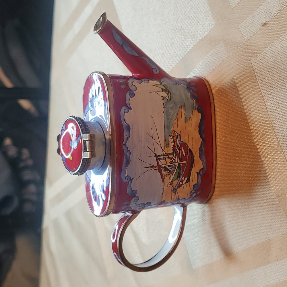 Hand-Painted Red Nautical mini Teapot Kelvin Chen Art Piece